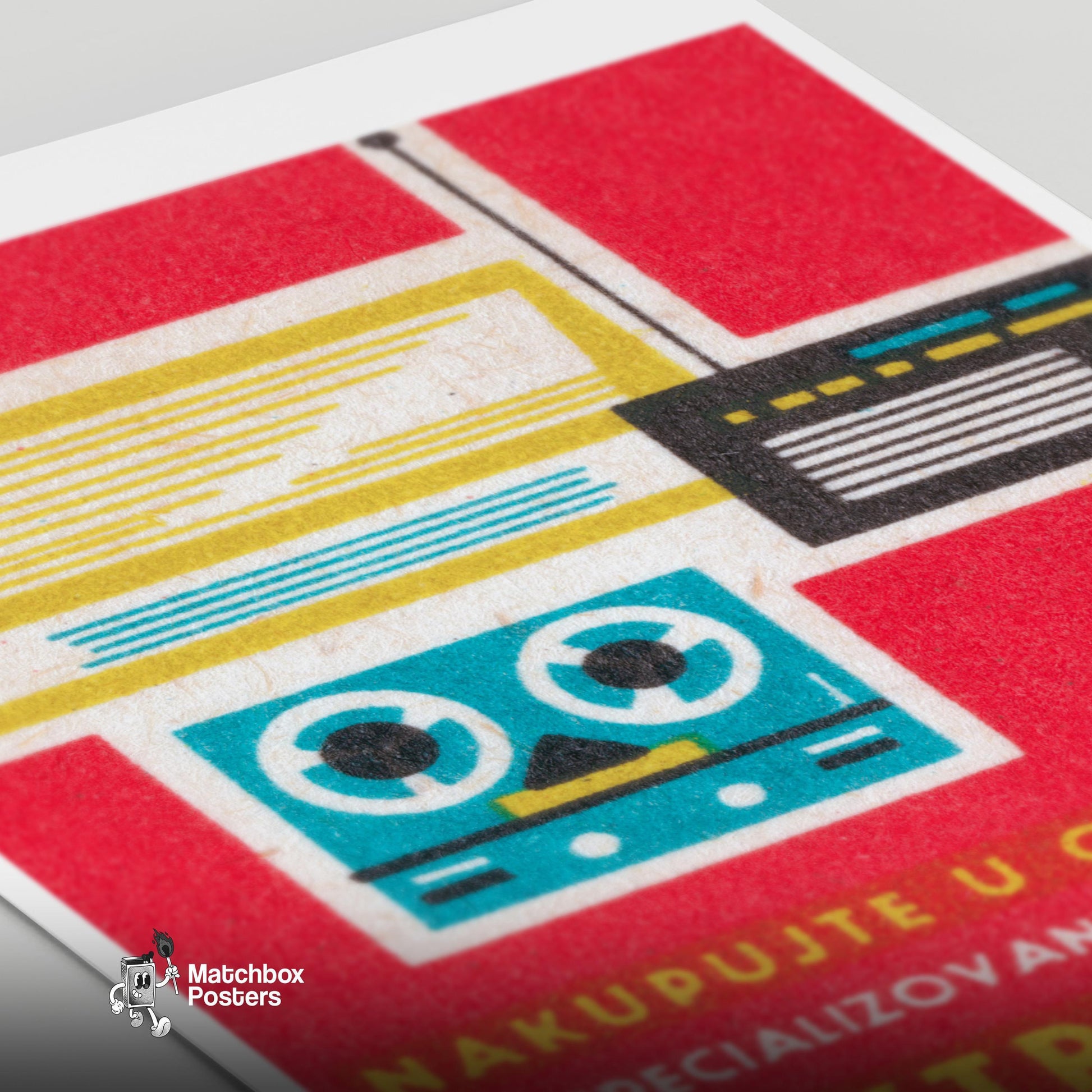 Stylized Illustration Of A Radio - vintage matchbox label print - close-up detail