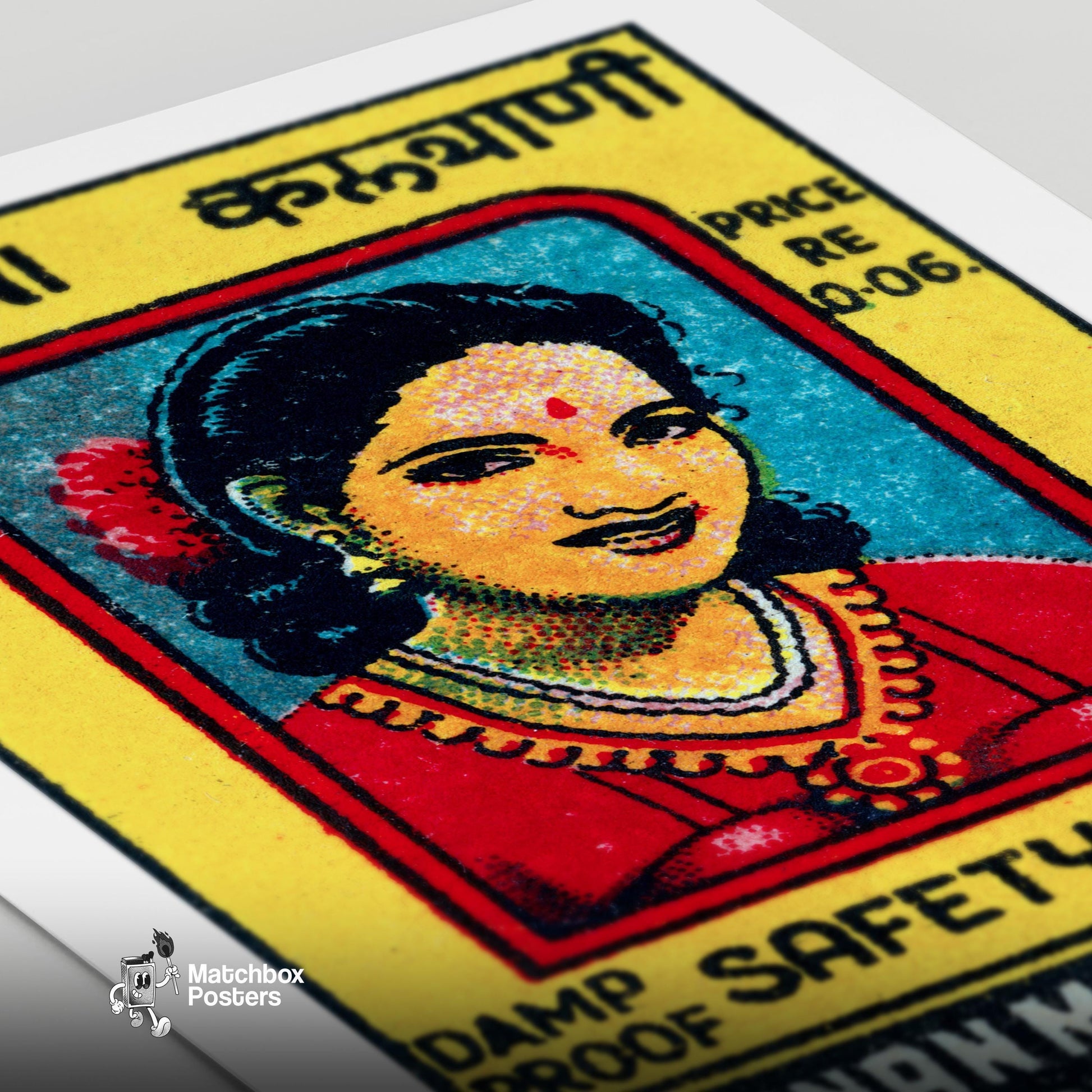 Indian Woman Portrait - vintage matchbox label print - close-up detail