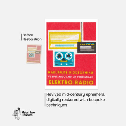 Stylized Illustration Of A Radio - vintage matchbox label print - framed wall art preview