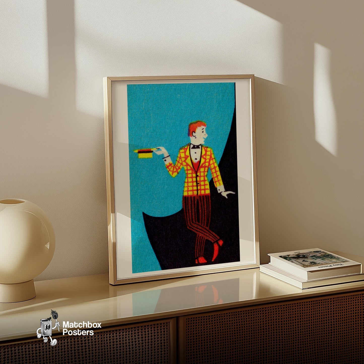 Yellow Jacket Gentleman - vintage matchbox label print - size comparison