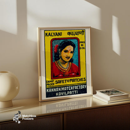Indian Woman Portrait - vintage matchbox label print - size comparison