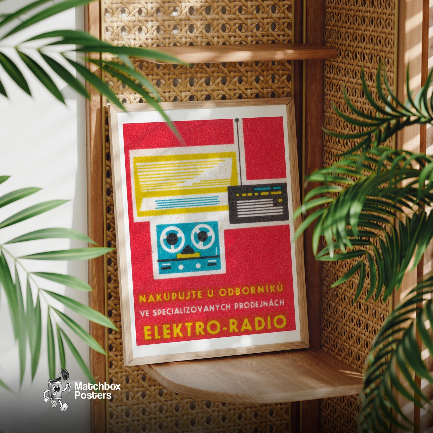 Stylized Illustration Of A Radio - vintage matchbox label print - office wall