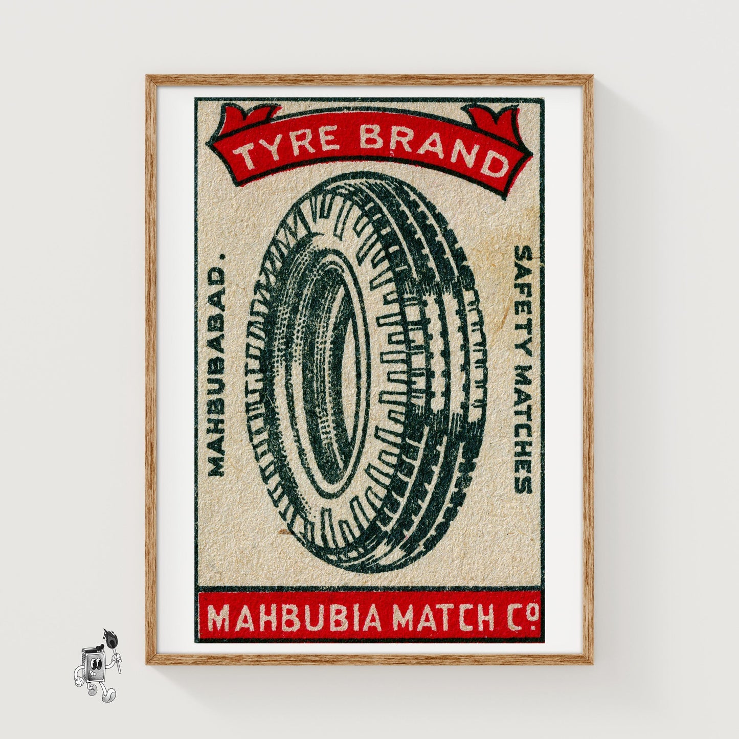 Illustration Of A Tire - vintage matchbox label print