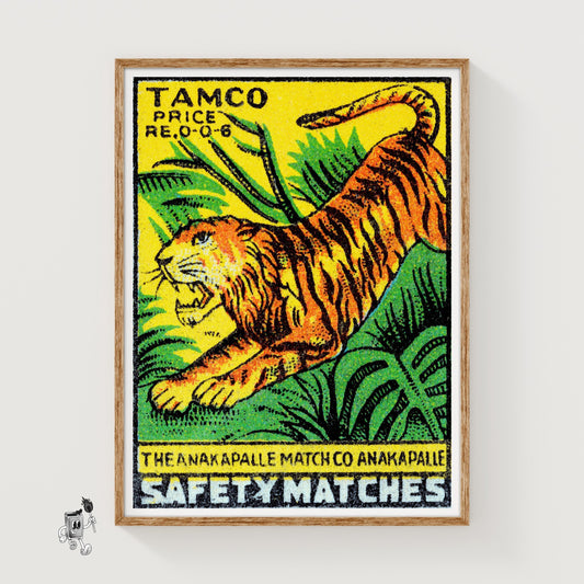 Leaping Tiger - vintage matchbox label print
