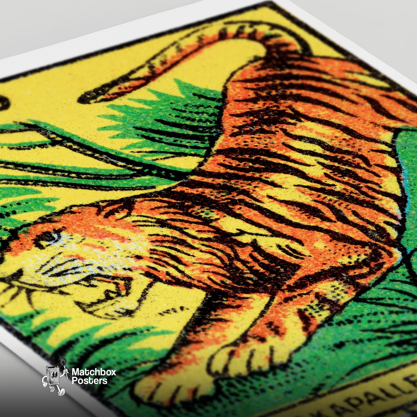 Leaping Tiger - vintage matchbox label print - close-up detail