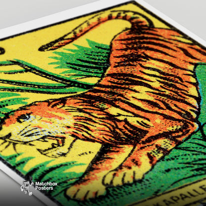 Leaping Tiger - vintage matchbox label print - close-up detail