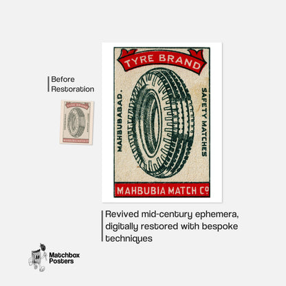 Illustration Of A Tire - vintage matchbox label print - framed wall art preview