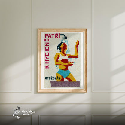 Woman in the Shower - vintage matchbox label print - bedroom mockup