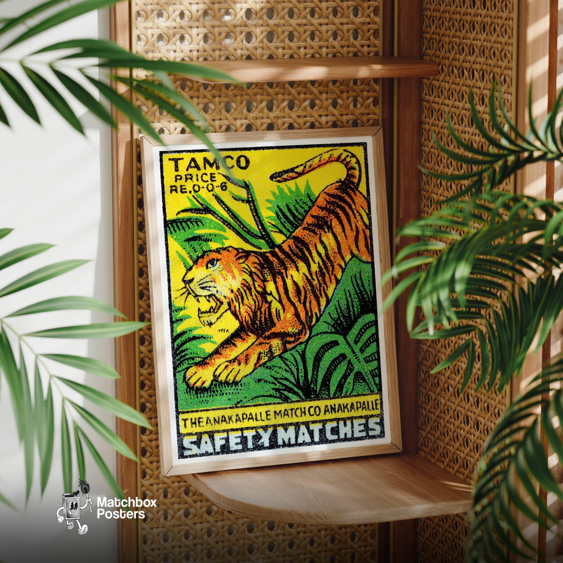 Leaping Tiger - vintage matchbox label print - office wall