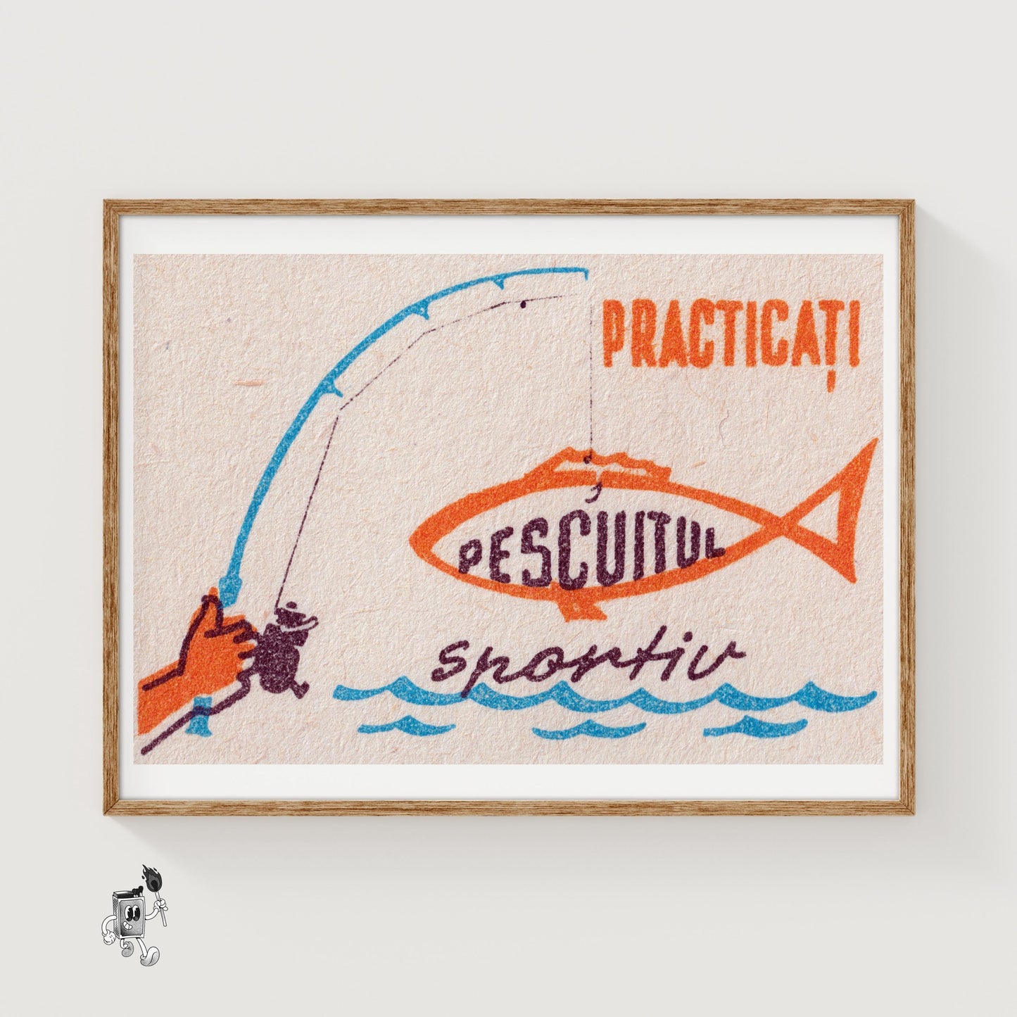 Fishing Scene - vintage matchbox label print