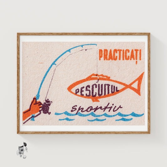 Fishing Scene - vintage matchbox label print
