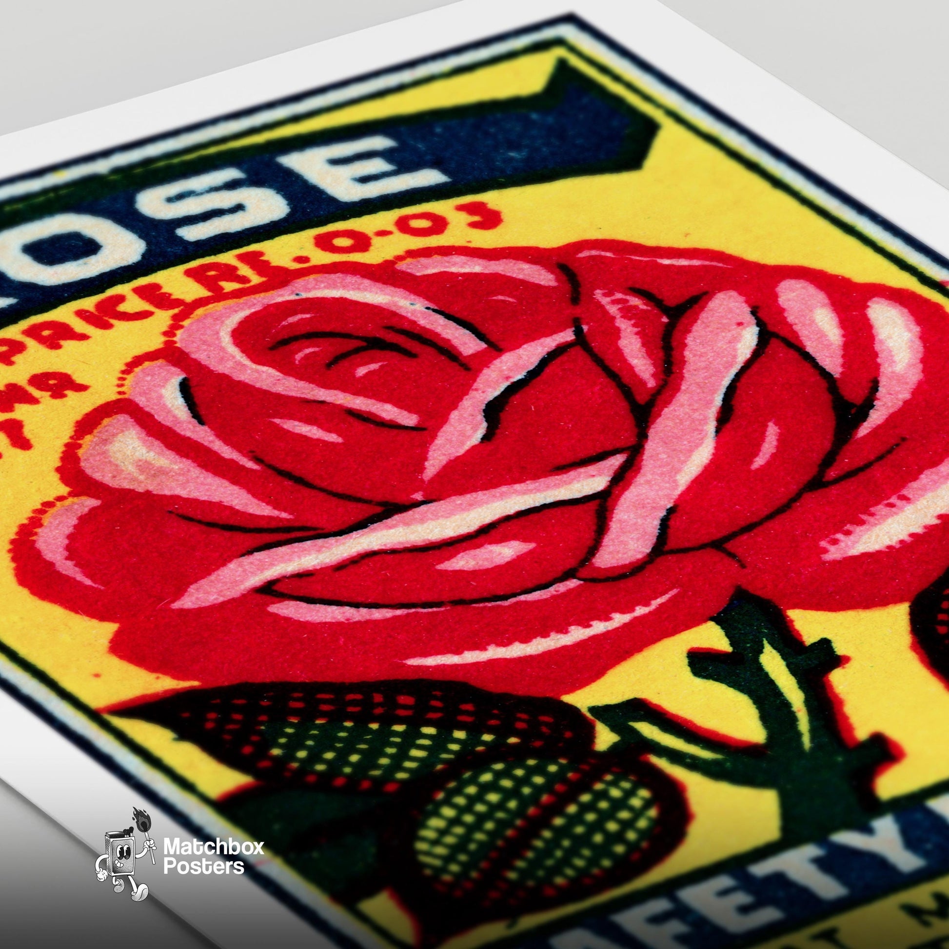Red Rose - vintage matchbox label print - close-up detail