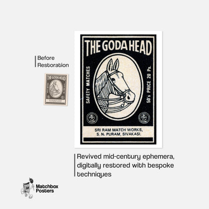 Horse Head - vintage matchbox label print - framed wall art preview