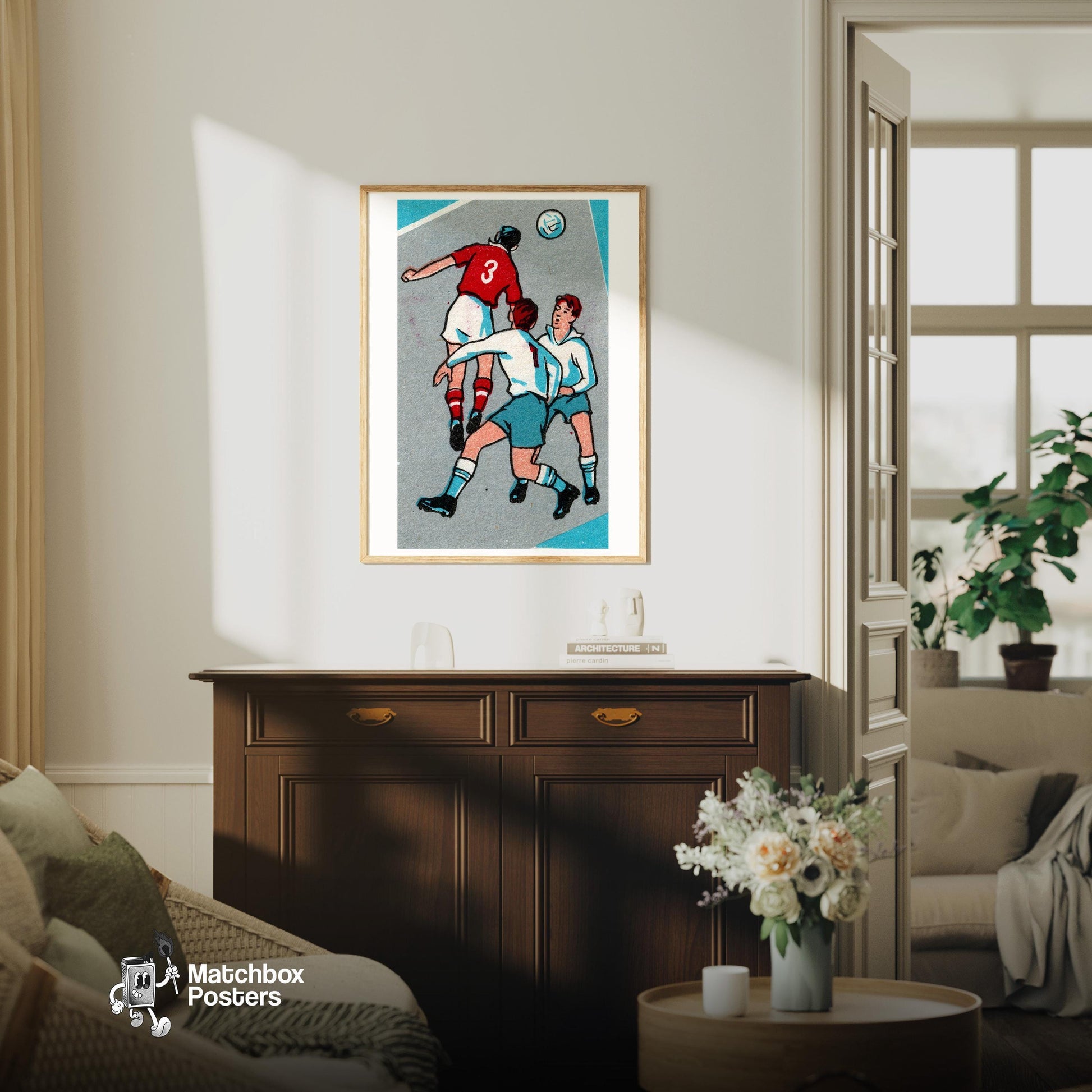 Football Header - vintage matchbox label print - living room mockup