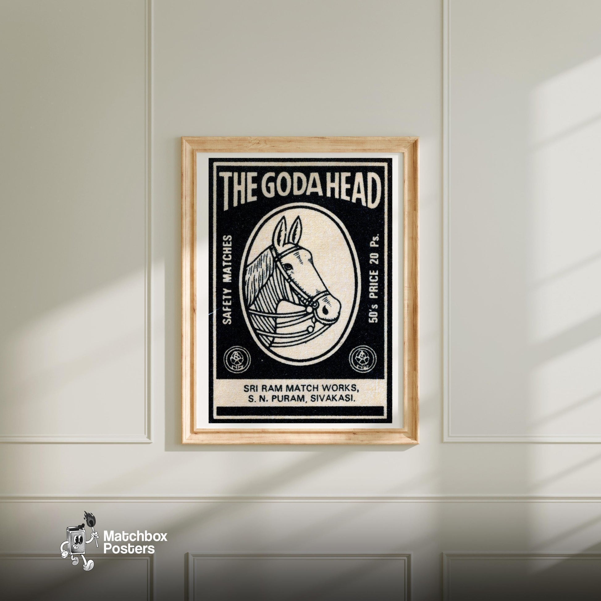 Horse Head - vintage matchbox label print - bedroom mockup