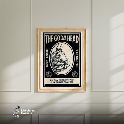 Horse Head - vintage matchbox label print - bedroom mockup