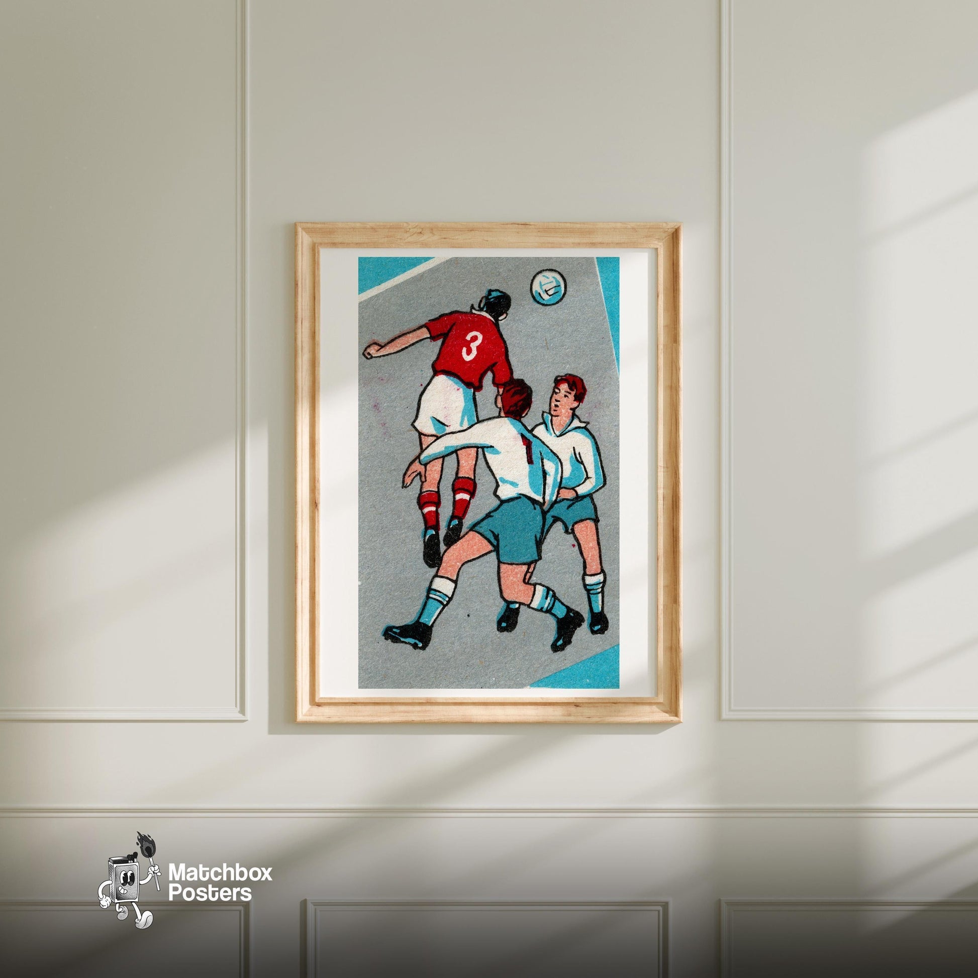 Football Header - vintage matchbox label print - bedroom mockup