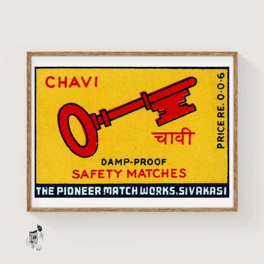 Red Key - vintage matchbox label print