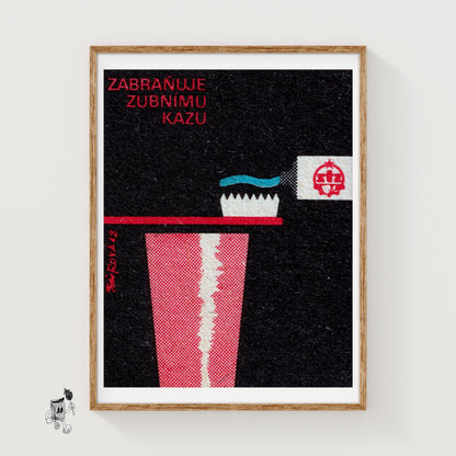 Red Toothbrush and Cup - vintage matchbox label print