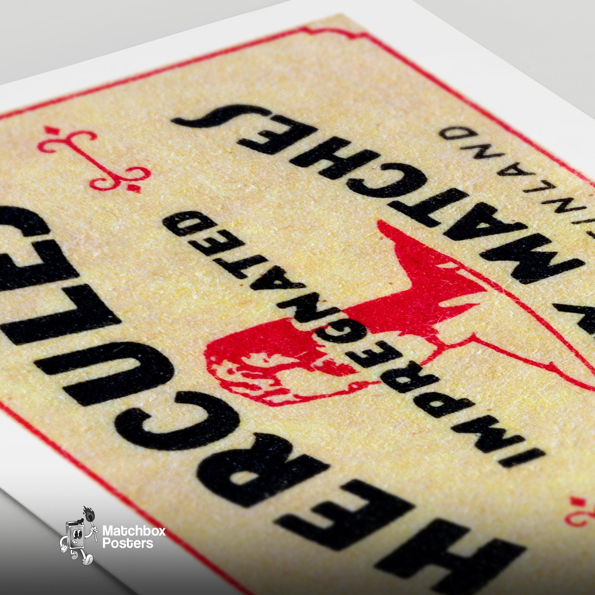 Silhouette Of Hercules Bust - vintage matchbox label print - close-up detail
