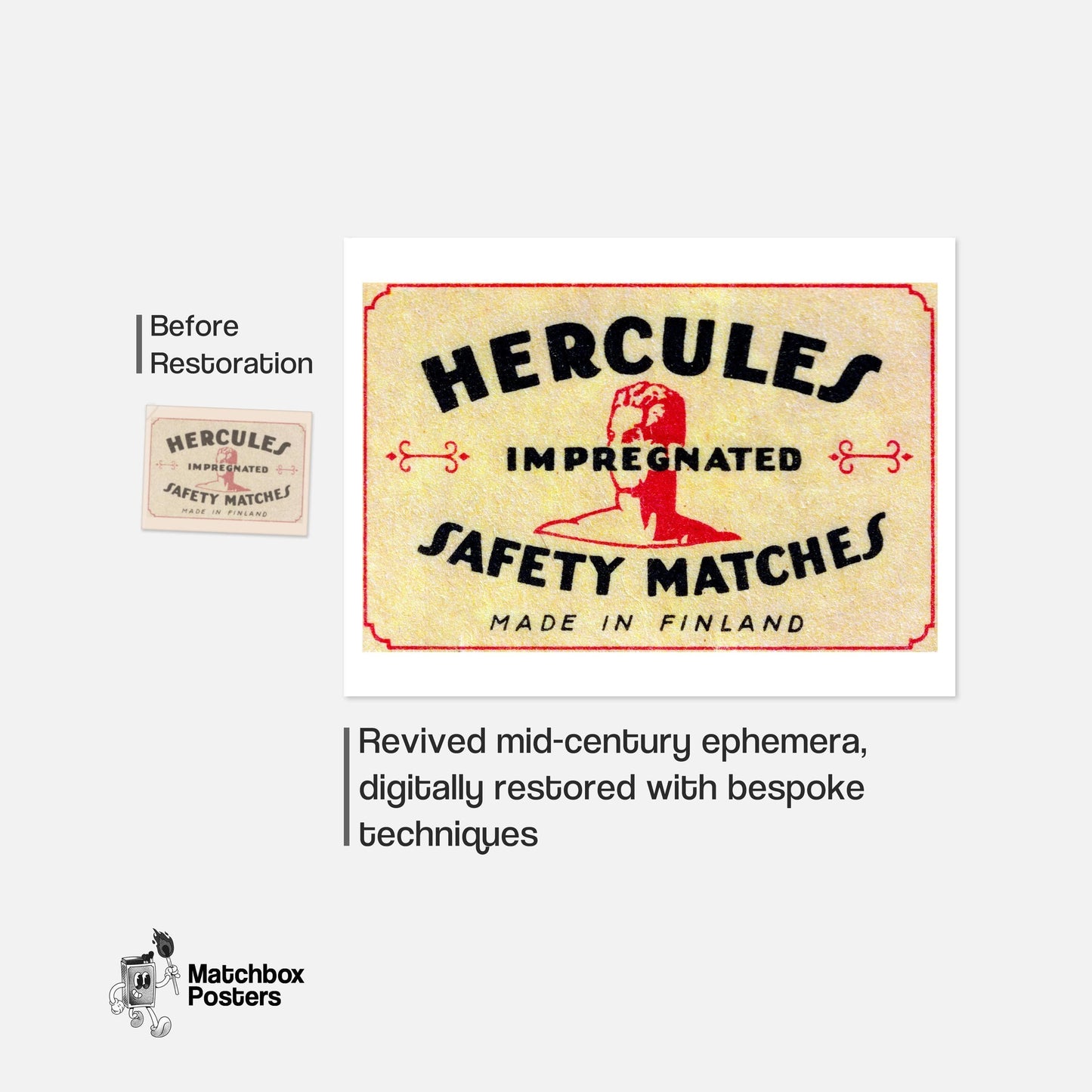Silhouette Of Hercules Bust - vintage matchbox label print - framed wall art preview