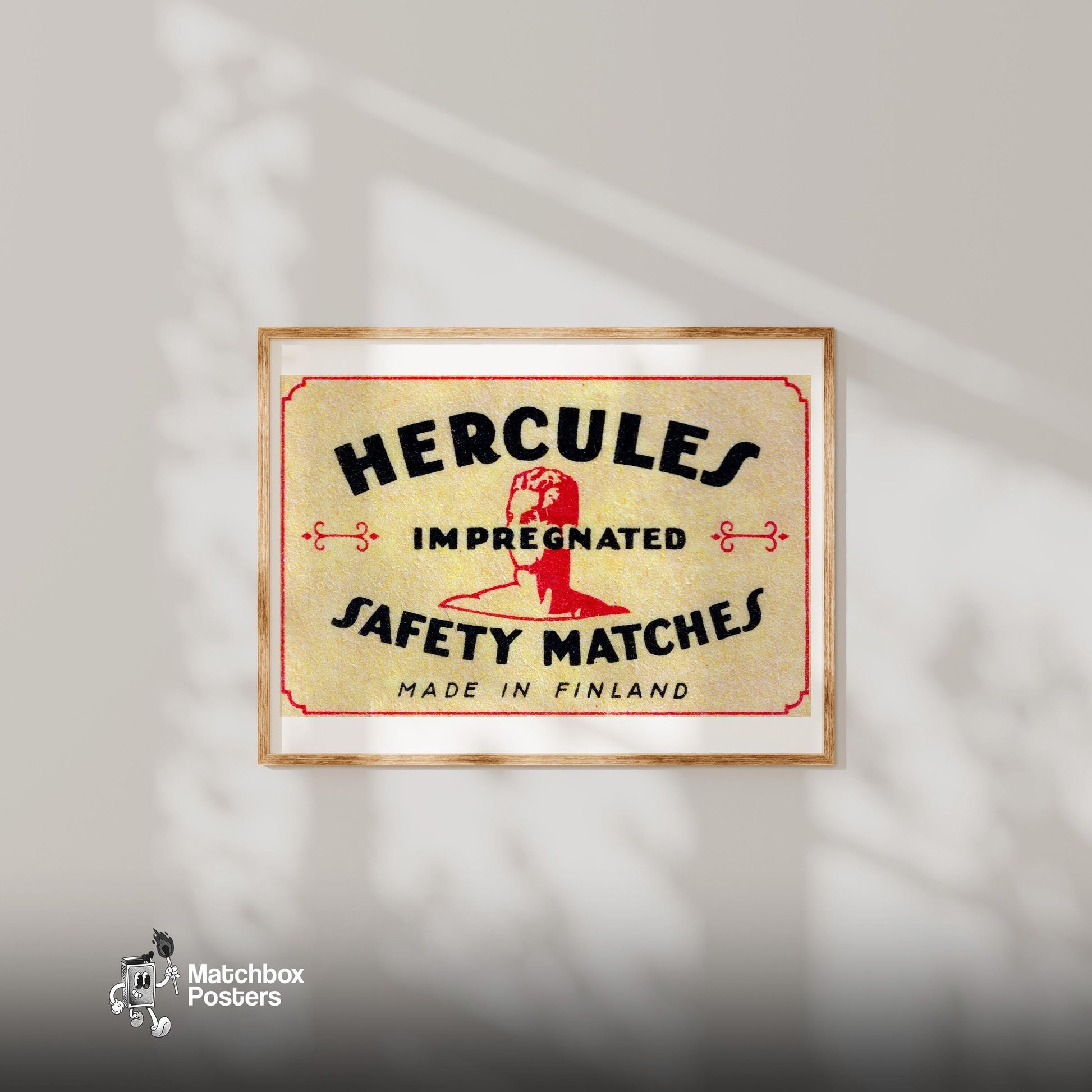 Silhouette Of Hercules Bust - vintage matchbox label print - bedroom mockup