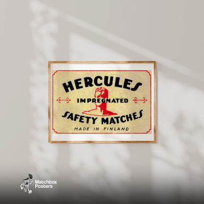 Silhouette Of Hercules Bust - vintage matchbox label print - bedroom mockup