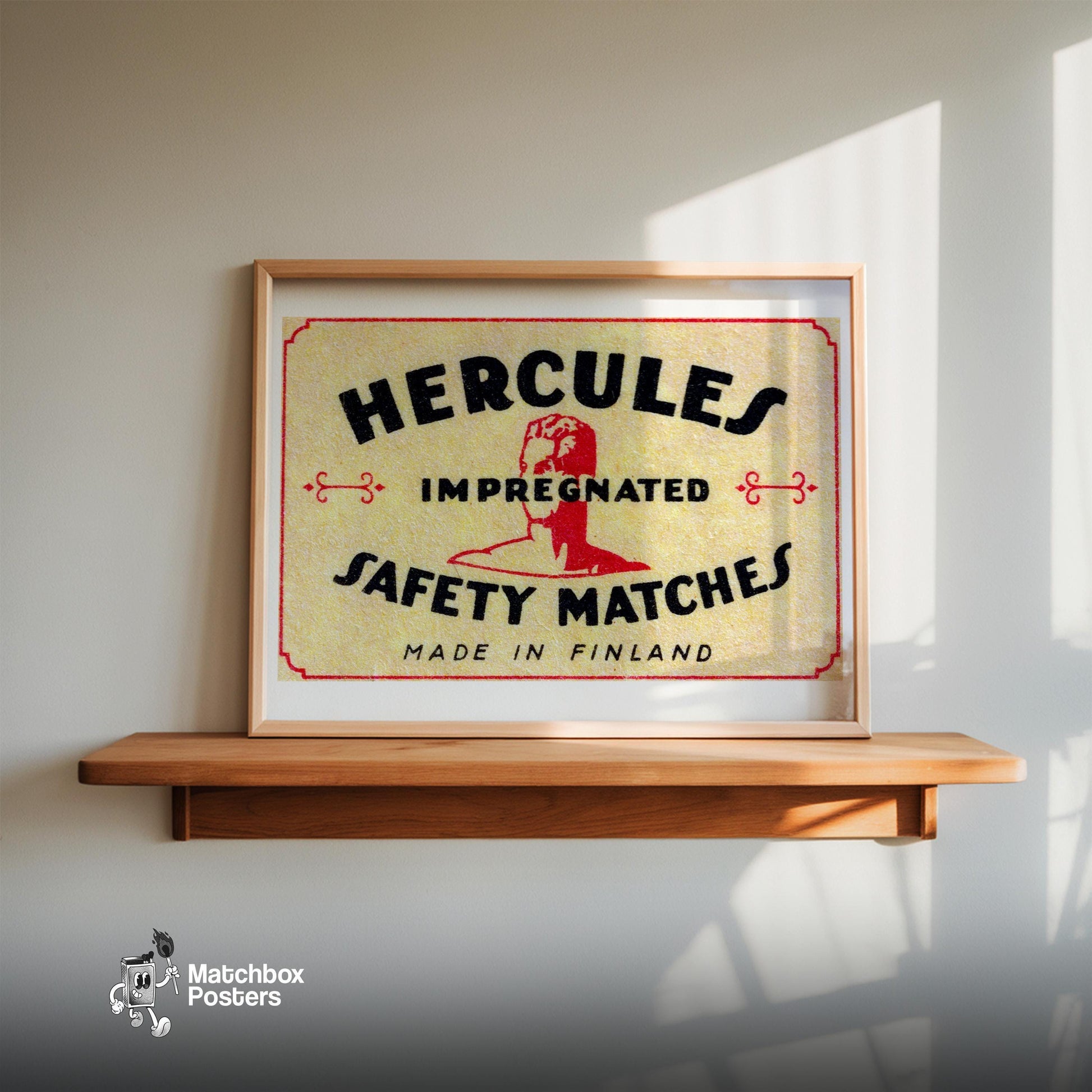 Silhouette Of Hercules Bust - vintage matchbox label print - size comparison