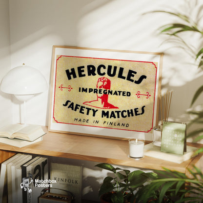 Silhouette Of Hercules Bust - vintage matchbox label print - office wall