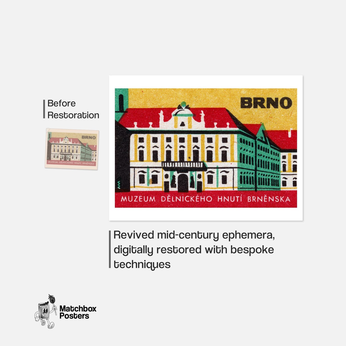 Museum of the Workers Movement BRNO - vintage matchbox label print - framed wall art preview