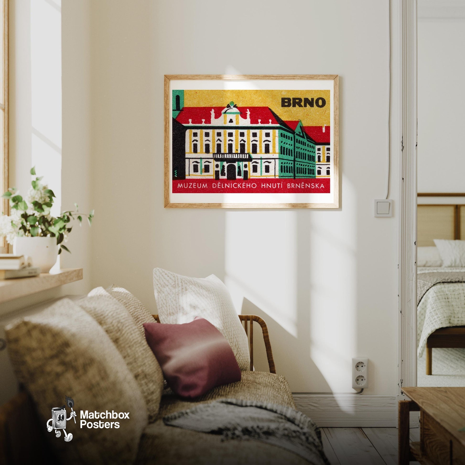 Museum of the Workers Movement BRNO - vintage matchbox label print - living room mockup