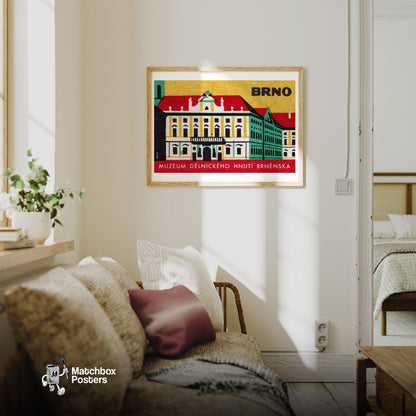 Museum of the Workers Movement BRNO - vintage matchbox label print - living room mockup