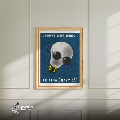 Light Bulb with Sunglasses - vintage matchbox label print - bedroom mockup