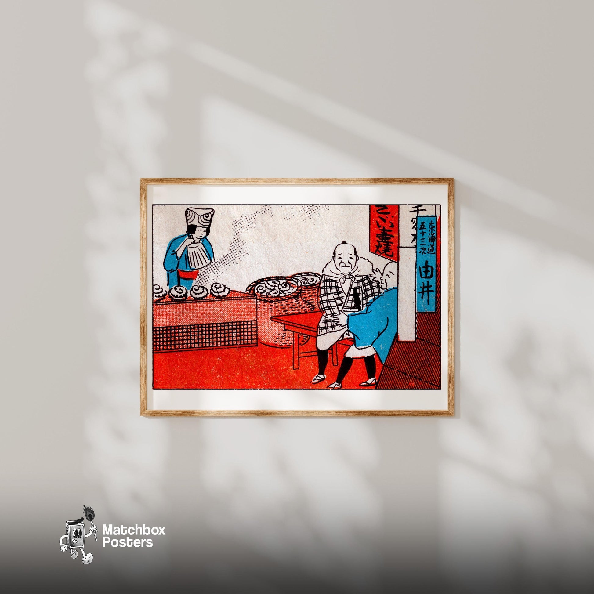 Japanese Food Stall - vintage matchbox label print - bedroom mockup