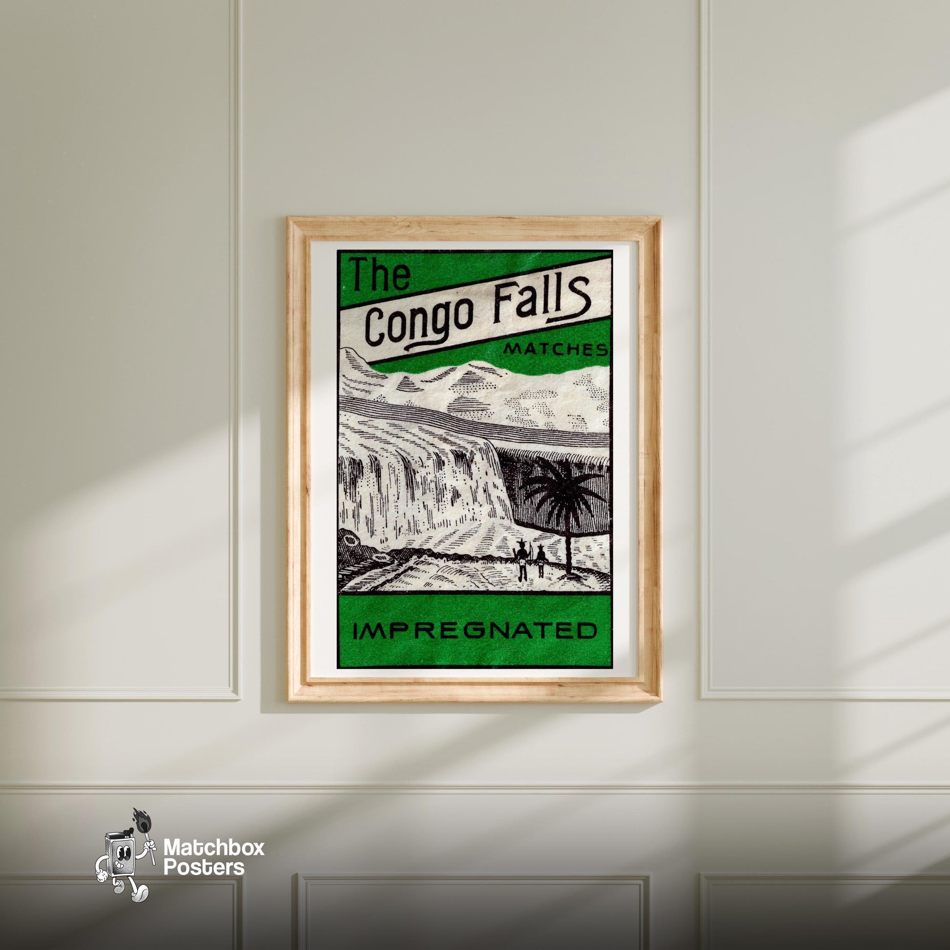 Congo Waterfalls - vintage matchbox label print - bedroom mockup