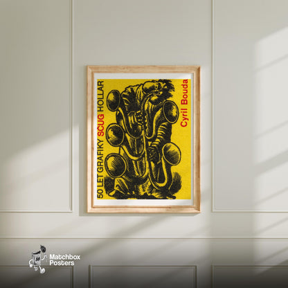 Tuba Player - vintage matchbox label print - bedroom mockup