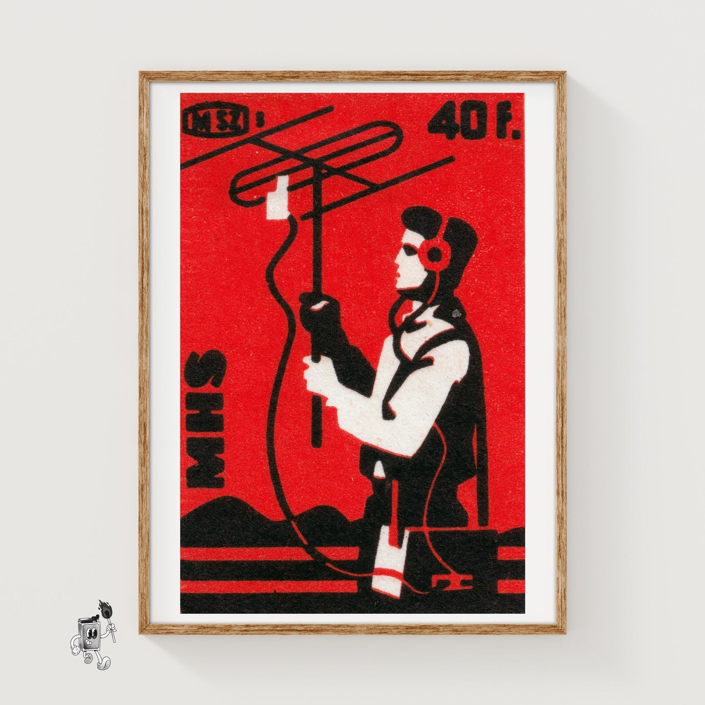Radioman - vintage matchbox label print