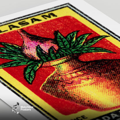 Decorative Pot with Leaves - vintage matchbox label print - close-up detail