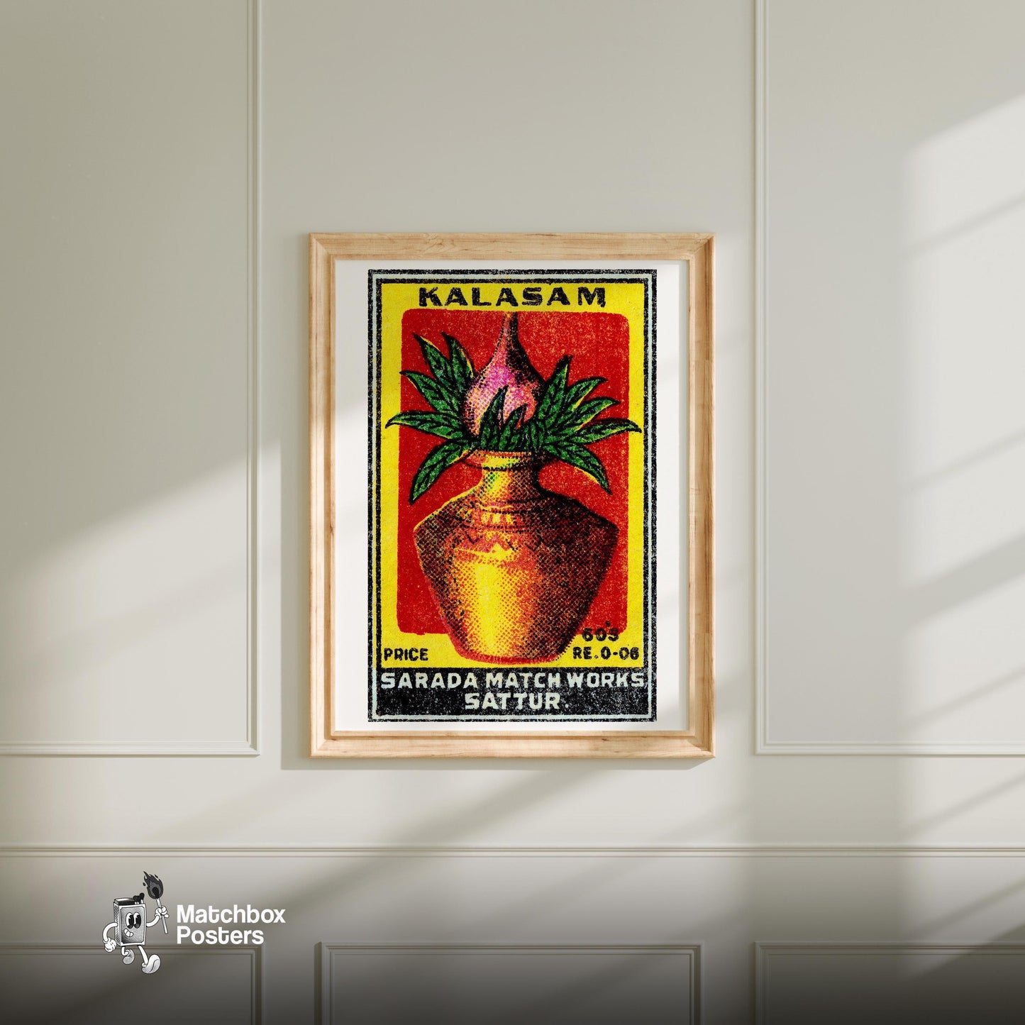 Decorative Pot with Leaves - vintage matchbox label print - bedroom mockup