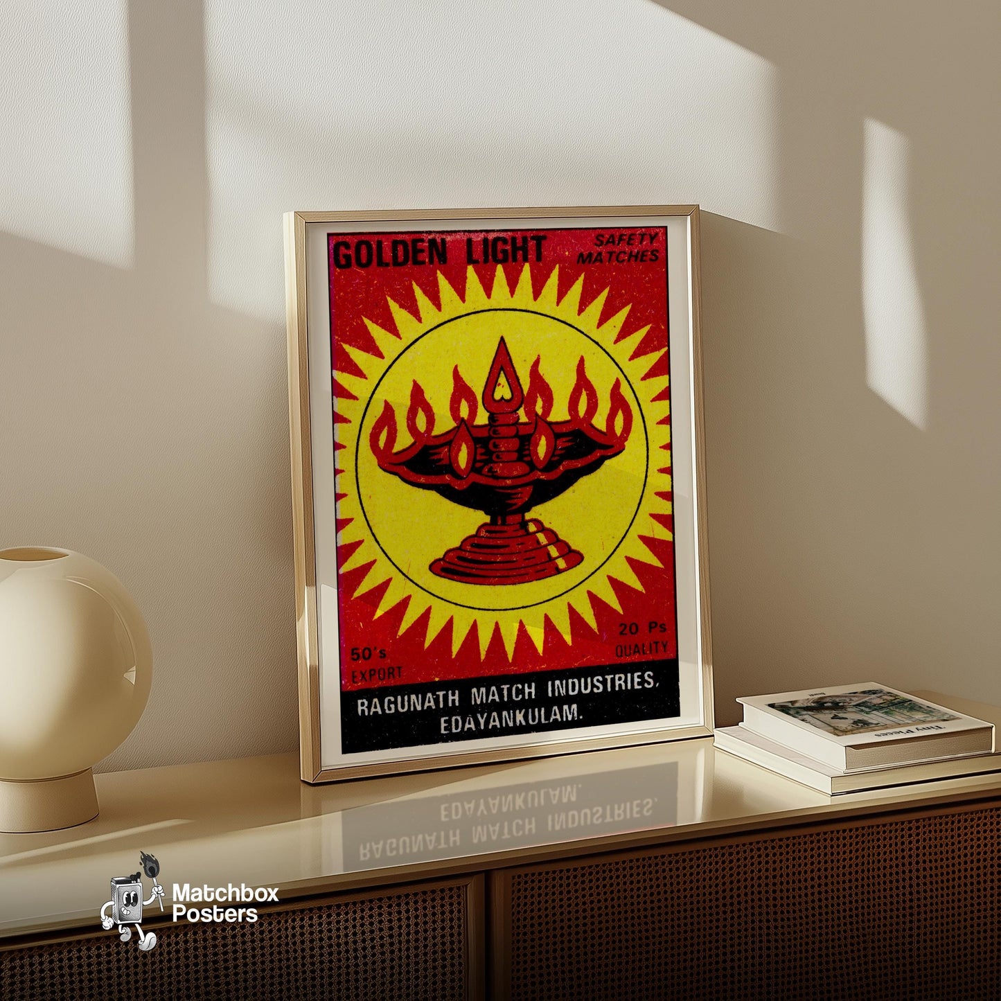 Oil Lamp - vintage matchbox label print - size comparison
