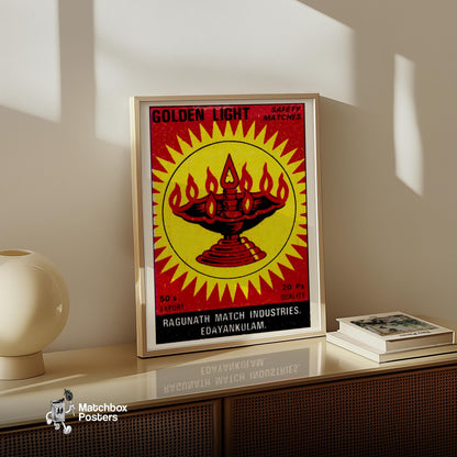 Oil Lamp - vintage matchbox label print - size comparison