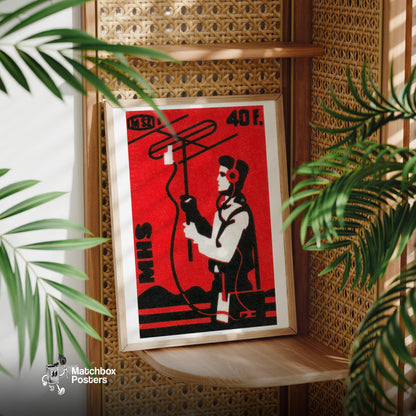 Radioman - vintage matchbox label print - office wall