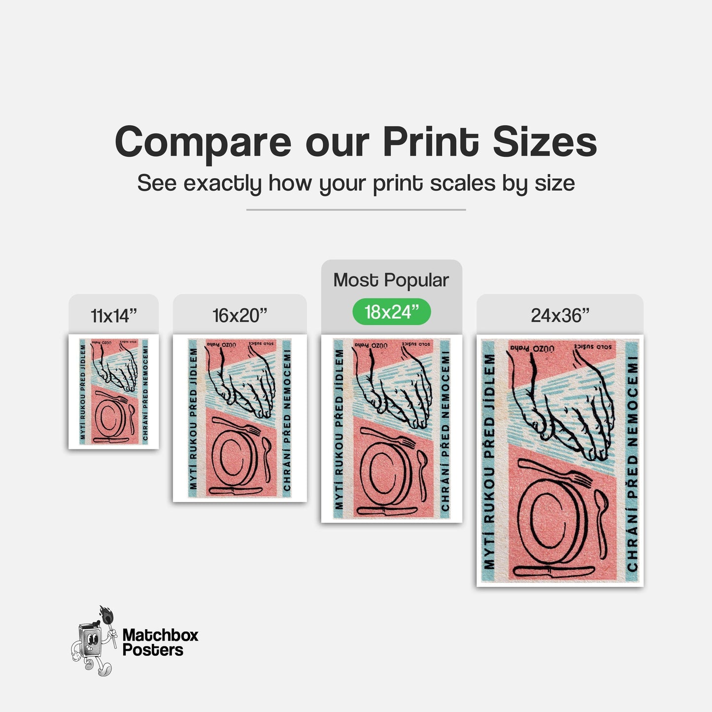 Wash Hands and Eat - vintage matchbox label print - gallery wall preview