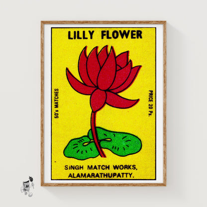 Red Lily Flower - vintage matchbox label print