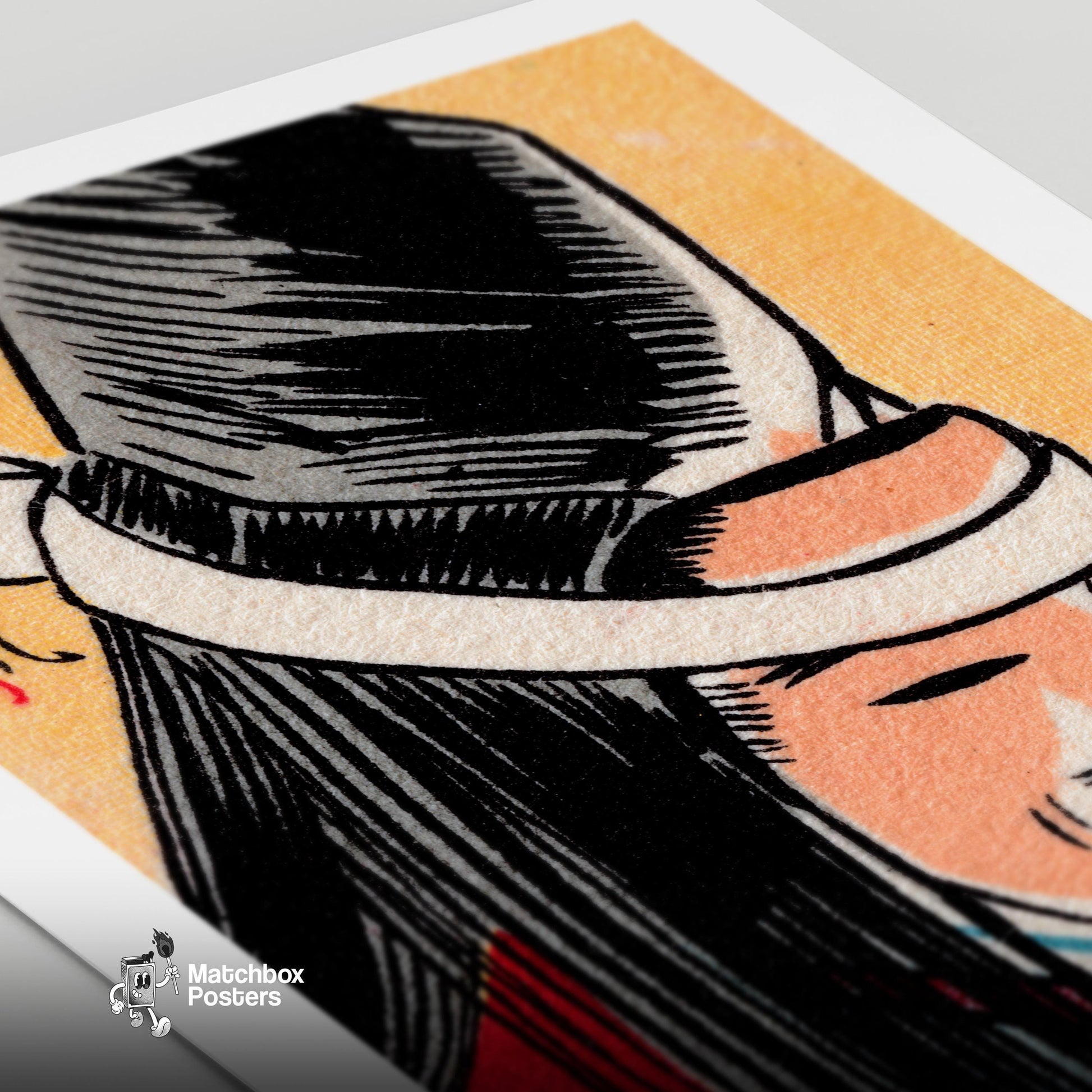 Colorful Japanese Mask - vintage matchbox label print - close-up detail