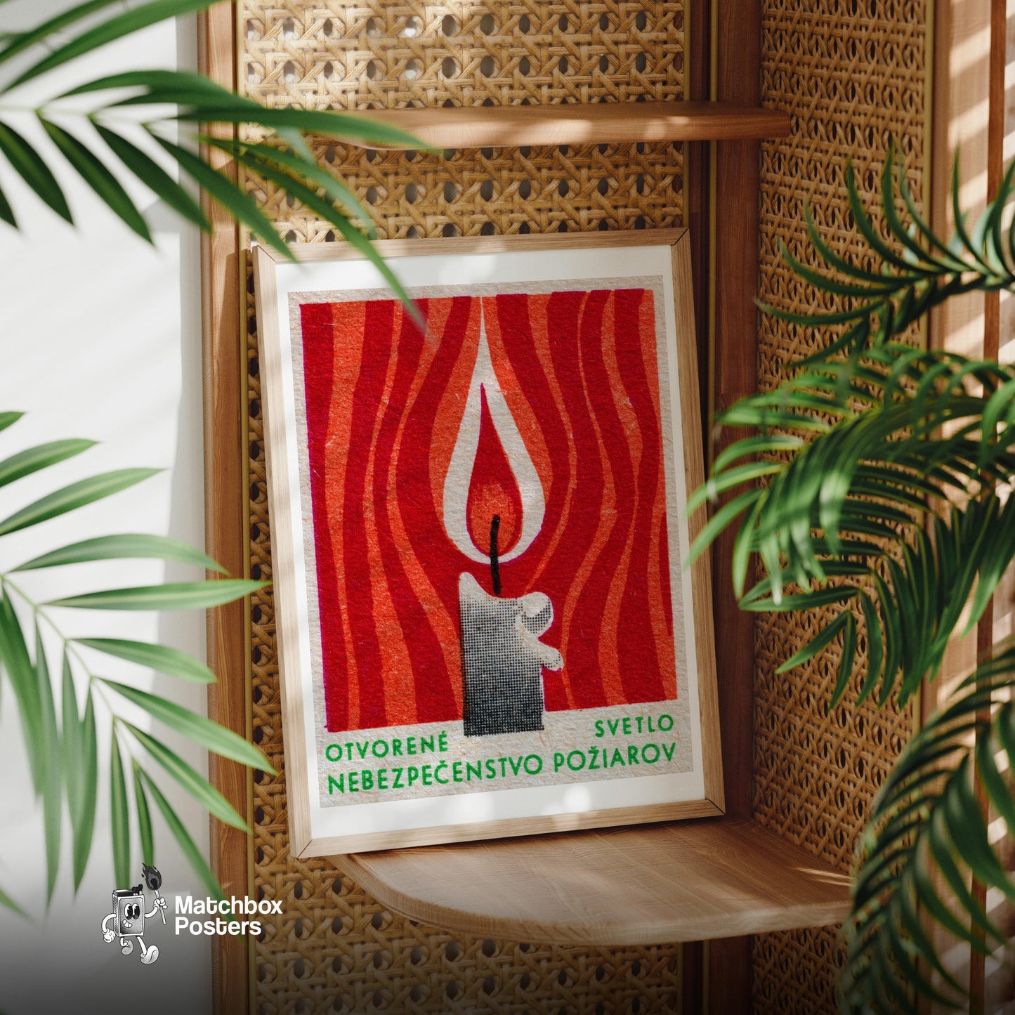 Flame - vintage matchbox label print - office wall