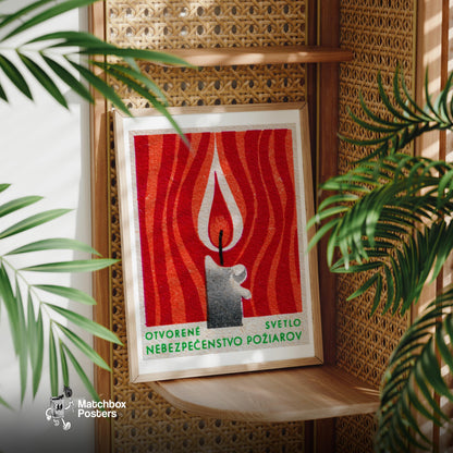 Flame - vintage matchbox label print - office wall