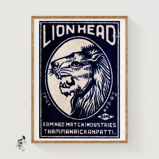 Lion Head - vintage matchbox label print