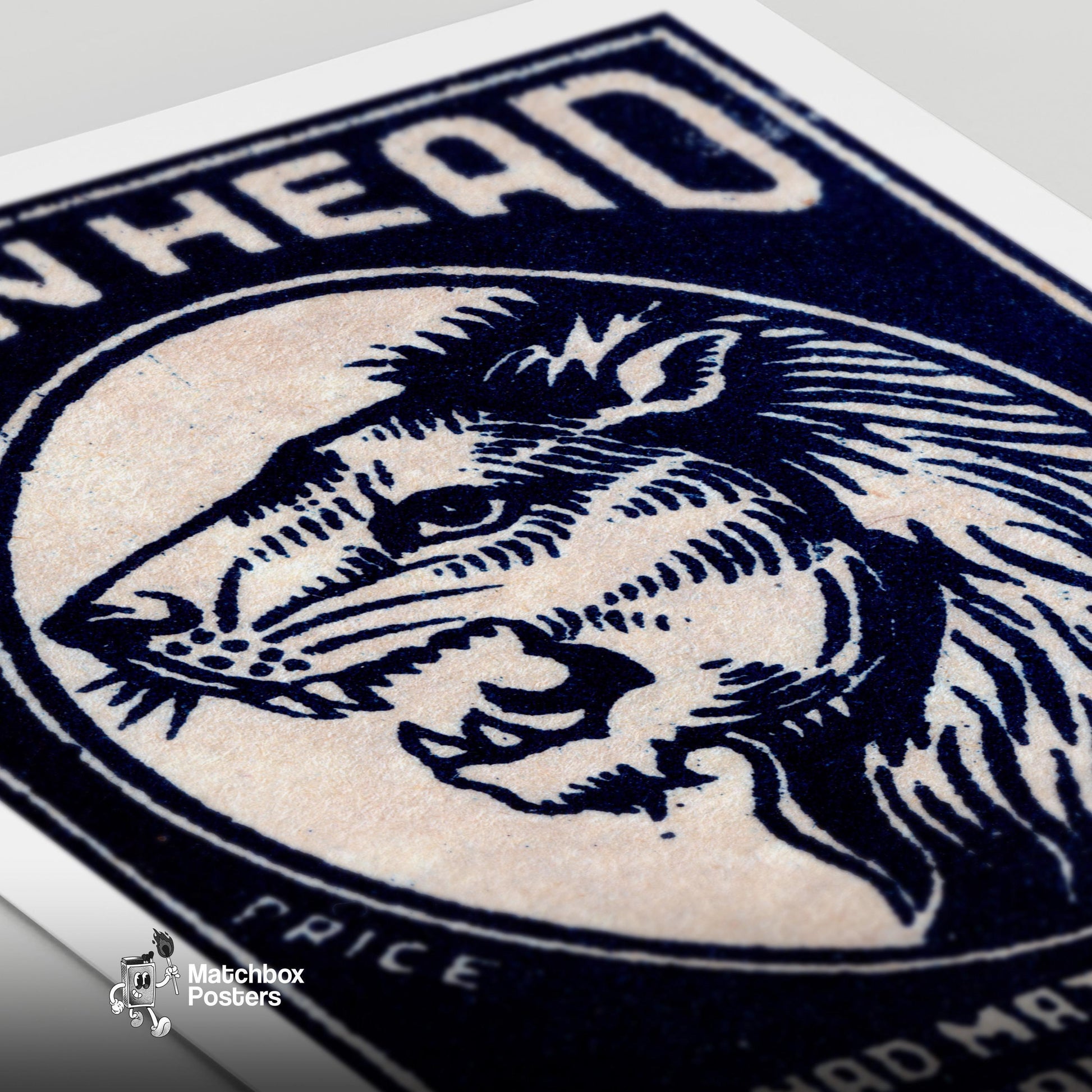 Lion Head - vintage matchbox label print - close-up detail