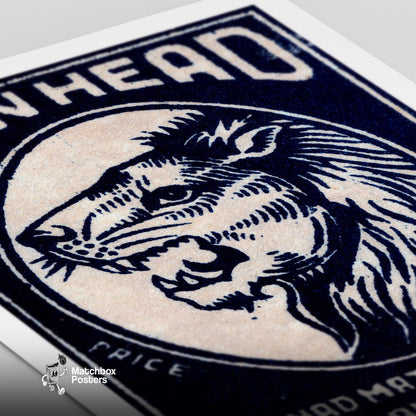 Lion Head - vintage matchbox label print - close-up detail